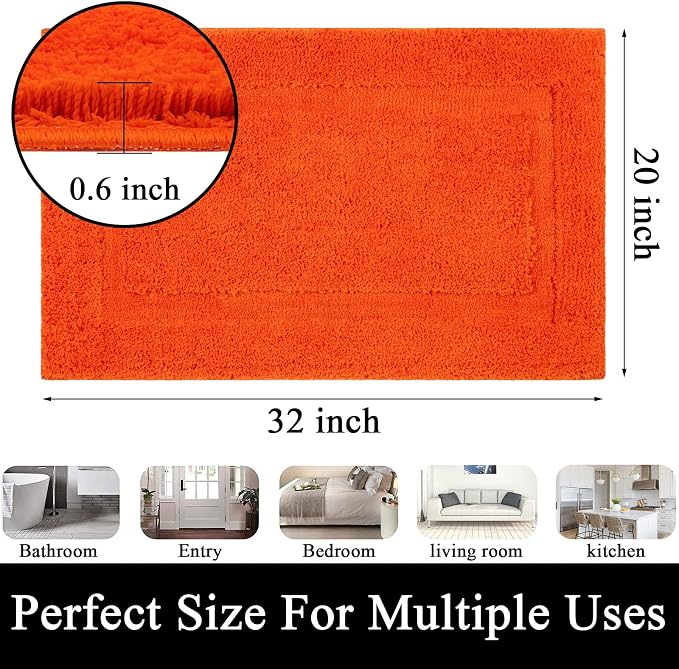 SHACOS Soft Microfiber Orange Bathroom Rugs Sets 2 Pieces 32x20 inch | Absorbent Plush Bath Rugs, Non Slip Washable Shaggy Bath Mats, Fluffy Bathroom Runner Floor Mats Shower Rug