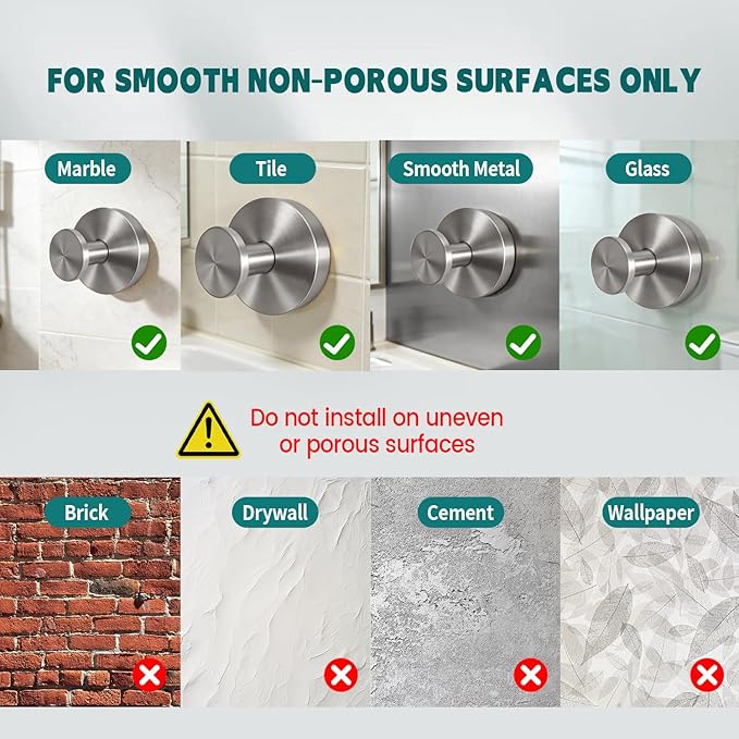 2026 Heavy Duty Suction Cup Hooks for Shower, Vacuum Lock No Drill Stainless Steel Bathroom Hooks for Shower Glass Door Tile & Windows, 6 Pack