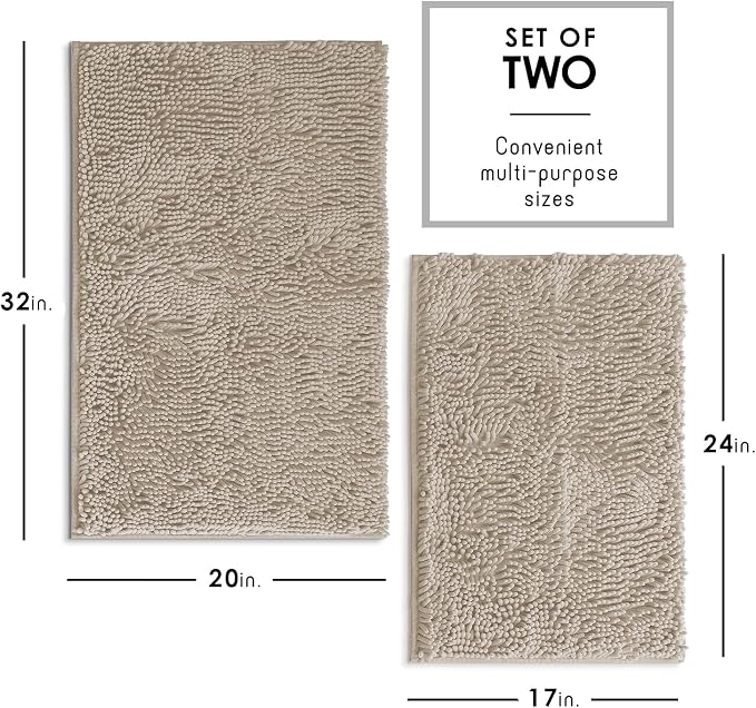 Hearth & Harbor Bathroom Rugs, Chenille Bath Mat - Machine Washable Bath Mats for Bathroom Non-Slip Backing Rubber, Quick Dry Bathroom Mat
