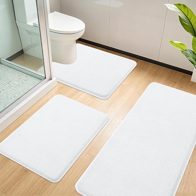 Smiry Memory Foam Toilet Rugs U Shaped 24x20, Extra Soft Bath Mat | White Quick Dry, Machine Washable Bath Mats for Bathroom, Shower, Tub and Home Decor Accessories