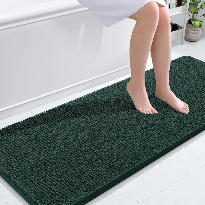 OLANLY Bathroom Runner Rugs 59x24, Extra Soft Absorbent Chenille Bath Rugs | Blackish Green, Quick-Drying Rubber Backing, Machine Washable Long Bath Mat for Bathroom Floor, Tub and Shower, Home Decor