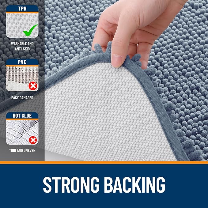 OLANLY Bathroom Runner Rugs 45x27, Extra Soft Absorbent Chenille Bath Rugs | Airy Blue, Quick-Drying Rubber Backing, Washable Long Bath Mat for Bathroom Floor, Tub and Shower, Home Decor Accessories
