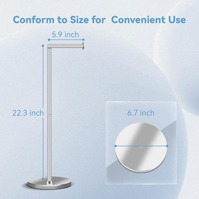 RRM Toilet Paper Holder Stand, Bathroom Free Standing Toilet Paper Holders with Reserve Storage 3-4 Toilet Paper Rolls, 22-inch Stainless Steel Toilet Paper Holder Stand (Brushed) (Pack of 2)