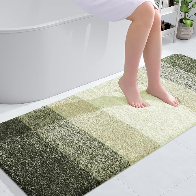 OLANLY Bathroom Runner Rug 59x24, Extra Soft Absorbent Microfiber Bath Rugs | Dark Green, Non-Slip Quick-Drying Rubber Backing, Washable Long Bath Mat for Floor, Tub and Shower, Home Decor