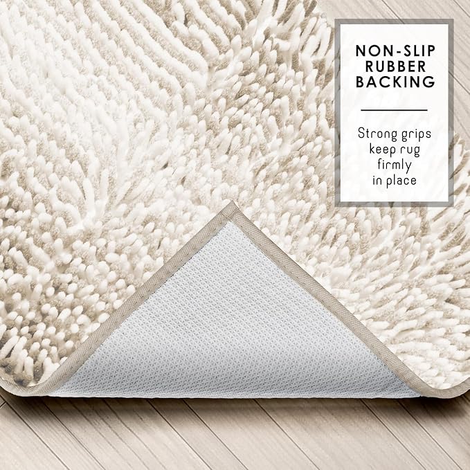 Hearth & Harbor Bathroom Rugs, Chenille Bath Mat - Machine Washable Bath Mats for Bathroom Non-Slip Backing Rubber, Quick Dry Bathroom Mat, 17 x 24 + 20 x 24 - Ombre Beige
