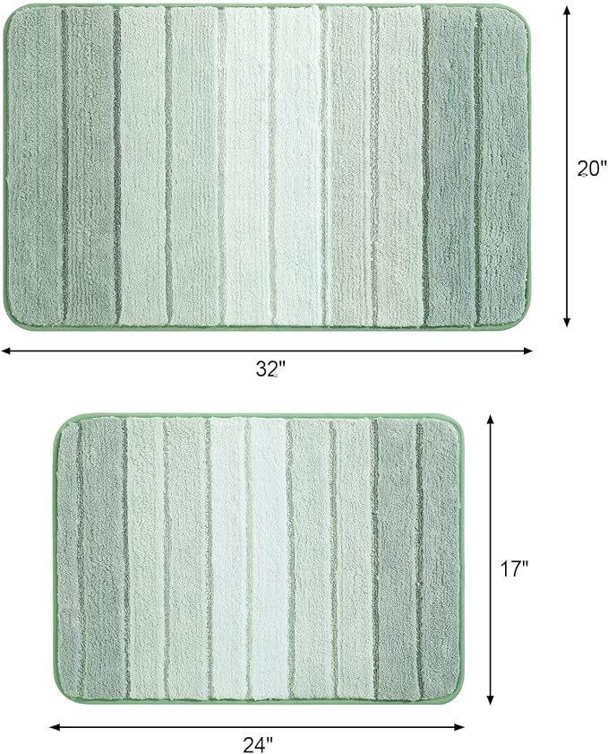 Kmson 2 Piece Ombre Bath Mat Set for Bathroom, Non Slip Ultra Soft and Thick Water Absorbent Bath Carpet, Machine Washable & Quick Dry Bathroom Rug, for Bedroom Door Living Room Green