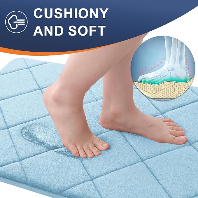 OLANLY Memory Foam Bath Mat 70x24, Ultra Soft and Absorbent Bathroom Rugs | Blue, Quick Dry, Machine Washable Shower Bath Rugs, Comfortable Bath Carpet for Bathroom Floor, Tub and Shower