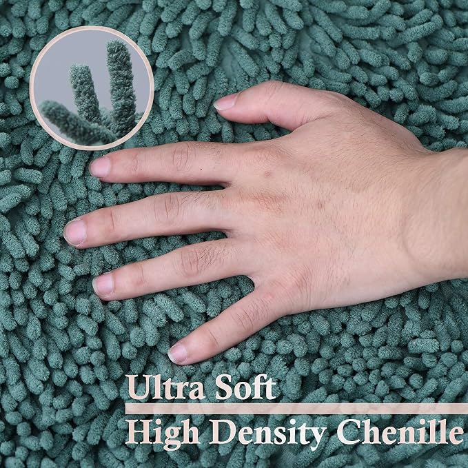 Luxury Bathroom Rug Mat 24x16+20x32, Extra Soft and Absorbent Chenille Bath Rugs, Plush Shaggy Bathroom Carpet, Non-Slip Bathtub Mat, Bath Mats for Bathrooms Floor, Tub and Shower, Deep Green