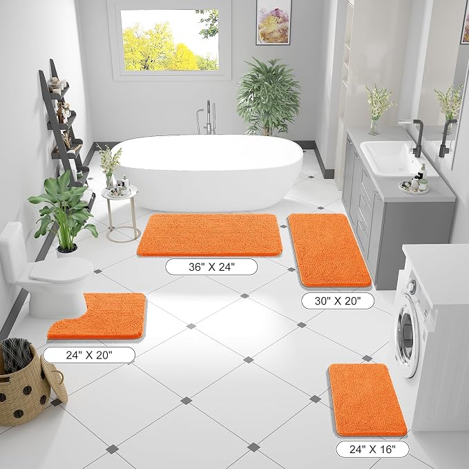 OLANLY Large Bathroom Rugs 50x30, Extra Soft Absorbent Chenille Bath Rugs | Orange, Quick-Drying Rubber Backing, Machine Washable Bath Mat for Bathroom Floor, Tub and Shower, Home Decor Accessories