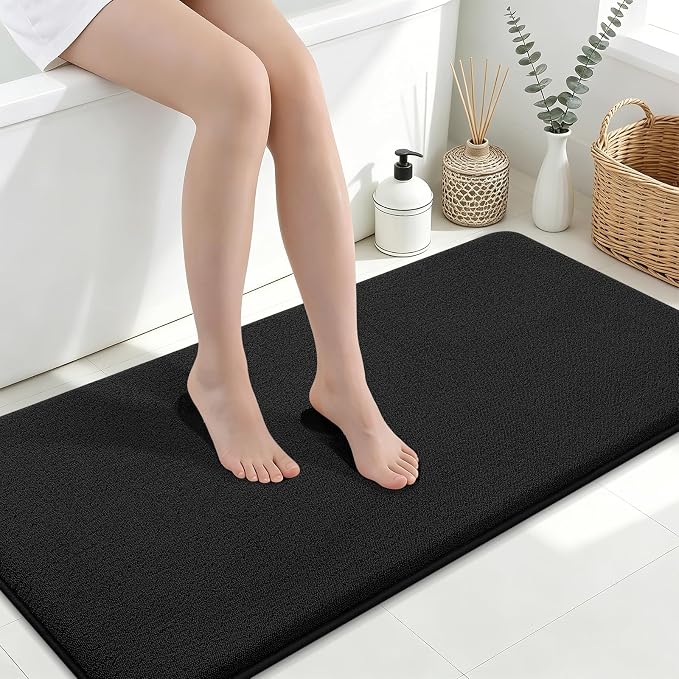 Smiry Memory Foam Bath Mat 47x24, Extra Soft Absorbent Bathroom Rugs | Black Quick Dry, Machine Washable Bath Mats for Bathroom, Shower, Tub and Home Decor Accessories