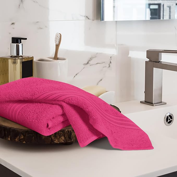 BOUTIQUO Ultra Soft Cotton 6 -Piece Hand Towel Set 16x24 Inch, Ideal for use in Bathroom, Kitchen, Gym, Spa & General Cleaning, Compact & Lightweight Multi Purpose Hand Towels - Hot Pink