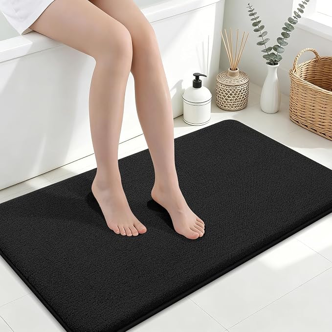 Smiry Memory Foam Bath Mat 40x24, Extra Soft Absorbent Bathroom Rugs | Black Quick Dry, Machine Washable Bath Mats for Bathroom, Shower, Tub and Home Decor Accessories