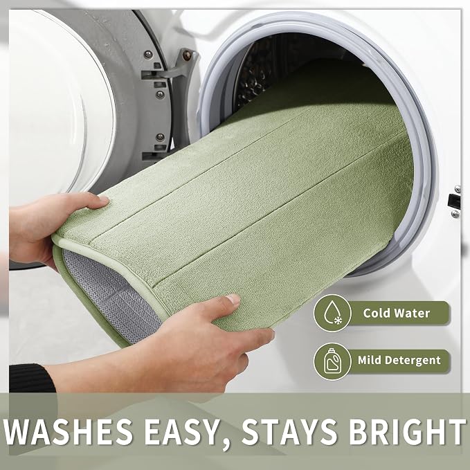 Yimobra Memory Foam Bath Mat, Super Soft Absorbent Bathroom Rug Non Slip 31.5x20 Inch, Quick Dry, Machine Washable Floor Carpet for Tub Shower, Home Decor Accessories, Sage Green
