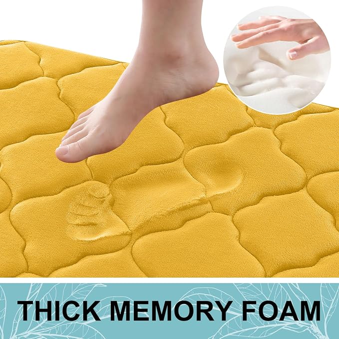 OLANLY Memory Foam Bath Mat Rug 70x24, Ultra Soft Bathroom Rugs, Yellow | Thick Absorbent Carpet, Non-Slip Backing, Machine Washable, for Bathroom Floor, Tub, Shower and Home Decor Accessories