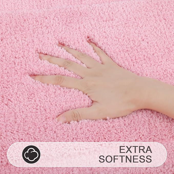 SHACOS 3 Pieces Bath Rugs Set with Toilet Lid Cover Soft Absorbent | Bath Mats U Shape Contour Rug Toilet Cover Absorbent Non Slip Machine Washable Plush Bathroom Rug (Pink)