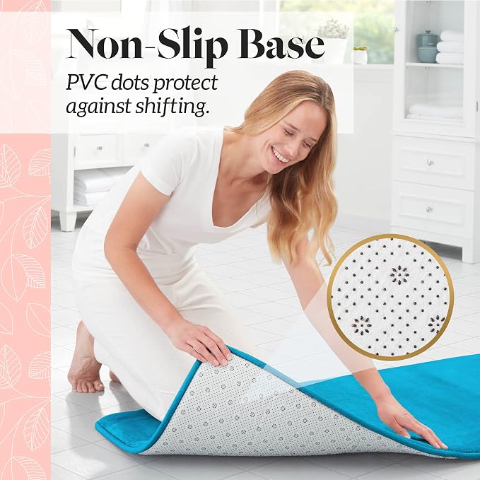 Memory Foam Bath Mat Non Slip Absorbent Super Cozy Velvet Bathroom Rug Carpet (24 inches X 48 inches, Caribbean Sea)