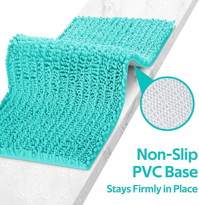 ACCUMTEK Upgrade Extra Large Teal Green Bathroom Rug Set 3 Pieces Ultra Soft, Thick Absorbent Bath Mats, Non Slip Chenille Toilet Mat for Bathroom, Bedroom, Kitchen, Turquoise