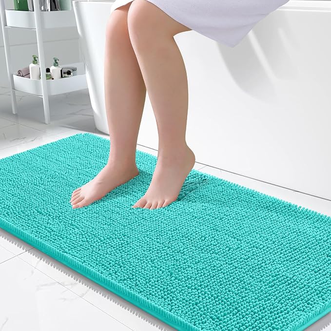 OLANLY Bathroom Runner Rugs 45x27, Extra Soft Absorbent Chenille Bath Rugs | Teal, Quick-Drying Rubber Backing, Machine Washable Long Bath Mat for Bathroom Floor, Tub and Shower, Home Decor Accessories