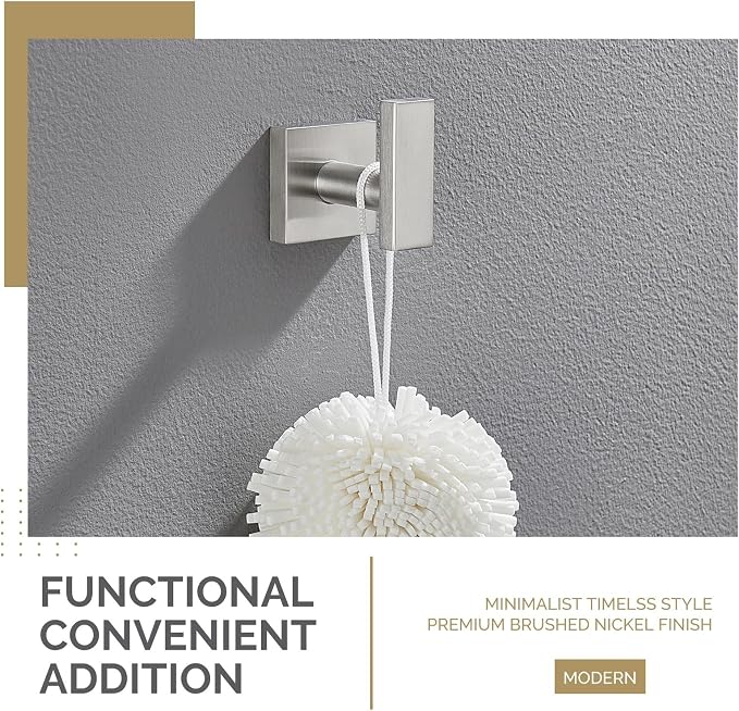 Angle Simple Bathroom Towel Hook, SUS304 Stainless Steel Single Shower Towel Hanger for Wall, Kitchen Cabinet Closet Coat Robe Holder Wall Mounted, Brushed Nickel