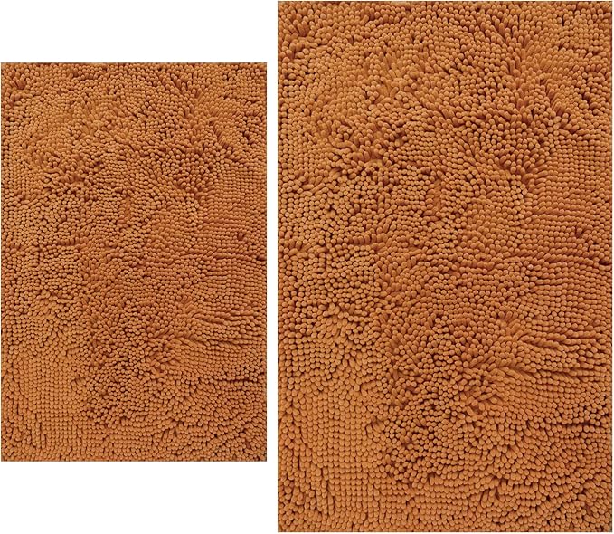 BOANKODU Bathroom Rugs Sets 2 Piece, Extra Soft Chenille Bath Mat Absorbent Bathroom Rug, Bathroom Mat with Sturdy PVC Non-Slip Bottom, Machine Washable Bath Rugs (Champagne)