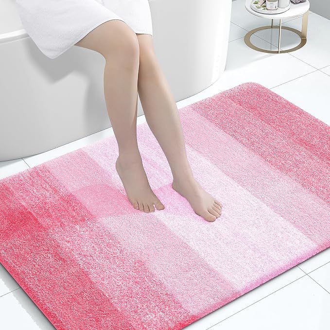 OLANLY Large Bathroom Rugs 44x32, Extra Soft Absorbent Microfiber Bath Rugs | Pink, Non-Slip Quick-Drying Rubber Backing, Machine Washable Plush Bath Mat for Floor, Tub and Shower, Home Decor Accessories