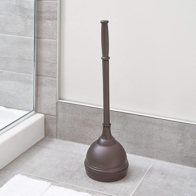 iDesign Kent Plastic Plunger with Cover Set, Bronze | 5.96" x 5.96" x 21.66", For Master, Guest, Kids', Office Bathroom, Cleaning and Storage