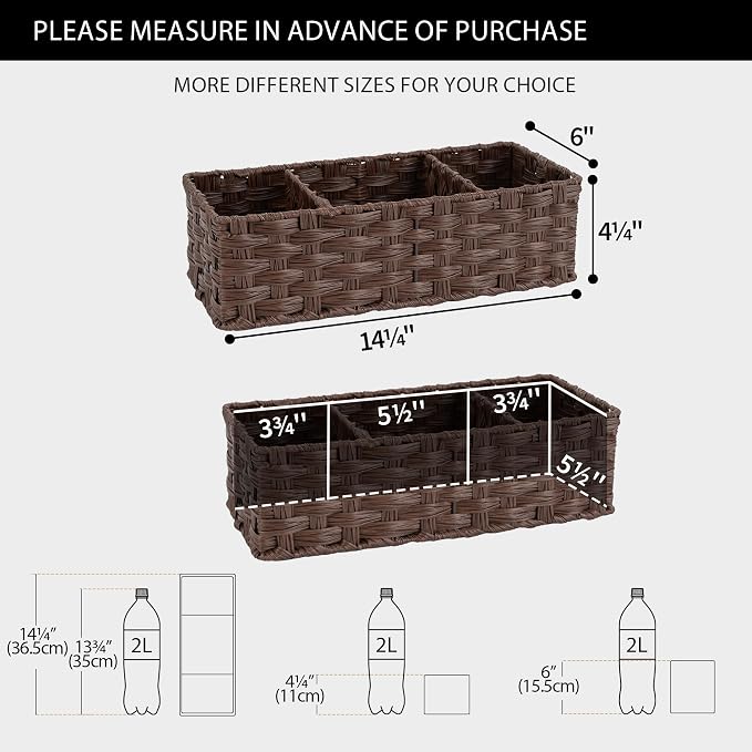 GRANNY SAYS Bathroom Baskets for Organizing, Wicker Baskets for Shelves, Toilet Storage Basket with Dividers, Small Basket for Organizing, Brown, 2-Pack