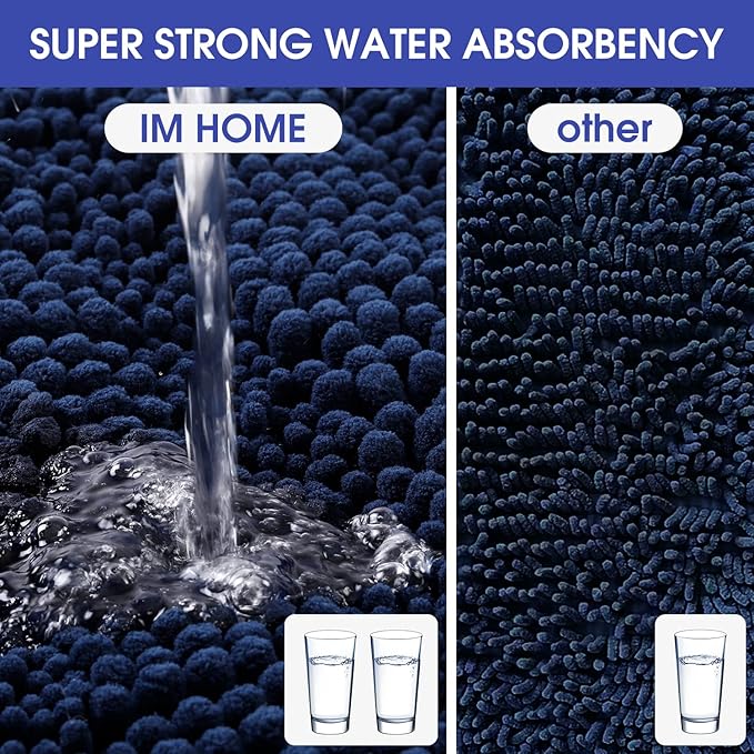 ACCUMTEK Striped Navy Blue Bathroom Rug Mat 59"x24" Ultra Soft, Non Slip Chenille Bath Rugs, Absorbent Plush Shaggy Bath Mats for Bathroom, Bedroom, Kitchen, Shower, Tub