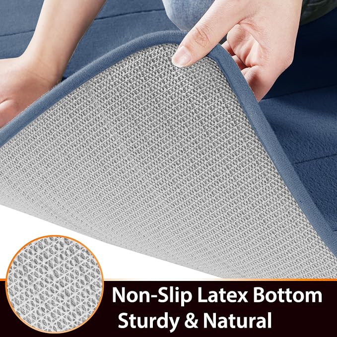 Yimobra Memory Foam Bath Mat, Super Soft Absorbent Bathroom Rug Non Slip, Quick Dry, Machine Washable Floor Carpet for Tub Shower, Home Decor Accessories, 24x17, Denim Blue