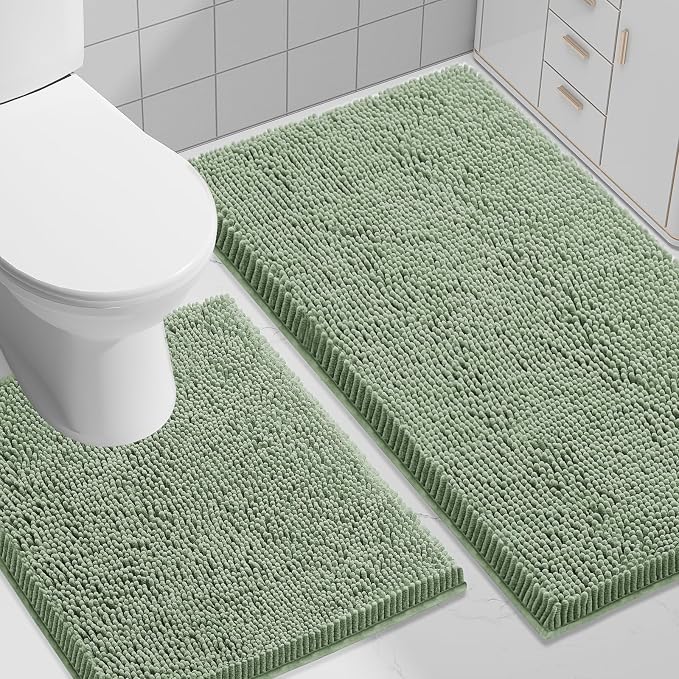 Smiry Bathroom Rugs Sets 2 Piece (30x20+ U Shape 24x20, Sage Green) | Soft Absorbent Machine Washable Non Slip Shaggy Bath Rug Set for Tub, Shower, and Floor, Home Decor