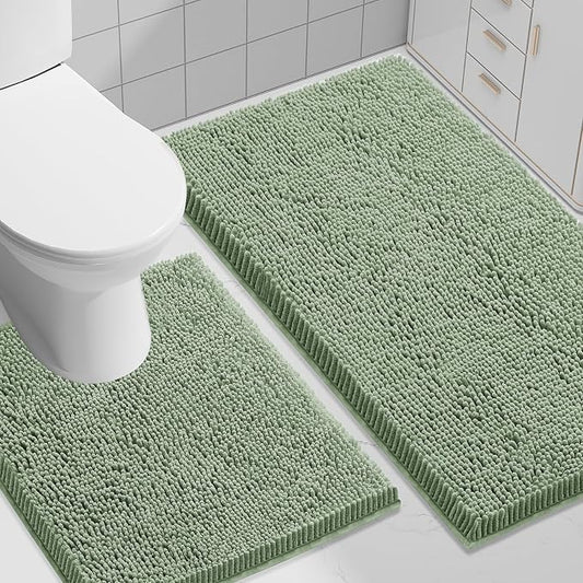 Smiry Bathroom Rugs Sets 2 Piece (30x20+ U Shape 24x20, Sage Green) | Soft Absorbent Machine Washable Non Slip Shaggy Bath Rug Set for Tub, Shower, and Floor, Home Decor