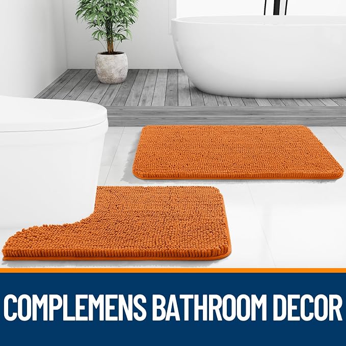 OLANLY Chenille Bathroom Rugs Mats Sets 2 Piece, 36"x24"+24"x20", Clay | Soft Absorbent Bath Mat and U-Shaped Contour Toilet Rug Set, Quick Dry, Machine Washable Bath Carpet, Home Decor Accessories