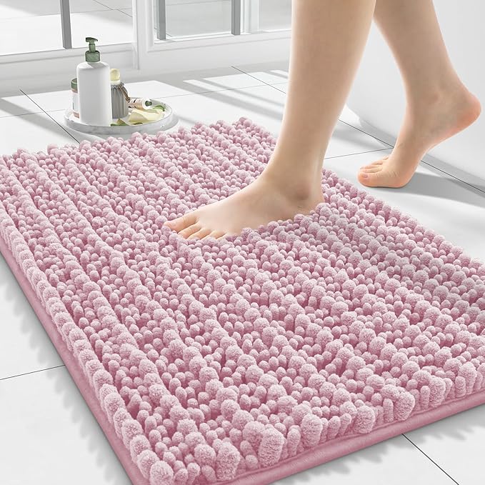 Smiry Bathroom Rugs 24X16, Extra Soft Rubber Backing Chenille Bath Mats | Dusty Rose Machine Washable Non Slip Quick Dry Bath Mats for Bathroom Floor, Tub, Shower, Home Decor Accessories