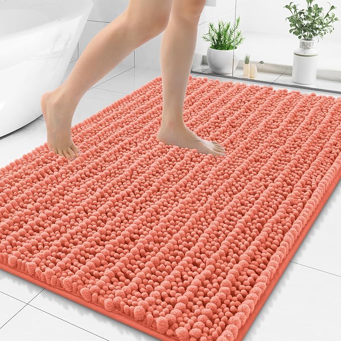Smiry Bathroom Rugs 48X32, Extra Soft Rubber Backing Chenille Bath Mats | Coral Machine Washable Non Slip Quick Dry Bath Mats for Bathroom Floor, Tub, Shower, Home Decor Accessories