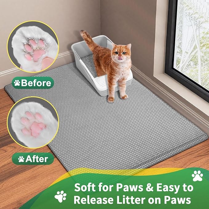 GRELY 2 Layer Cat Litter Mat, 25x16 Inch Litter Trapping Mat for Cats | 25x16 inch 2-layer litter trapping mat, non-slip, waterproof & urine proof, collapsible for easy cleaning.