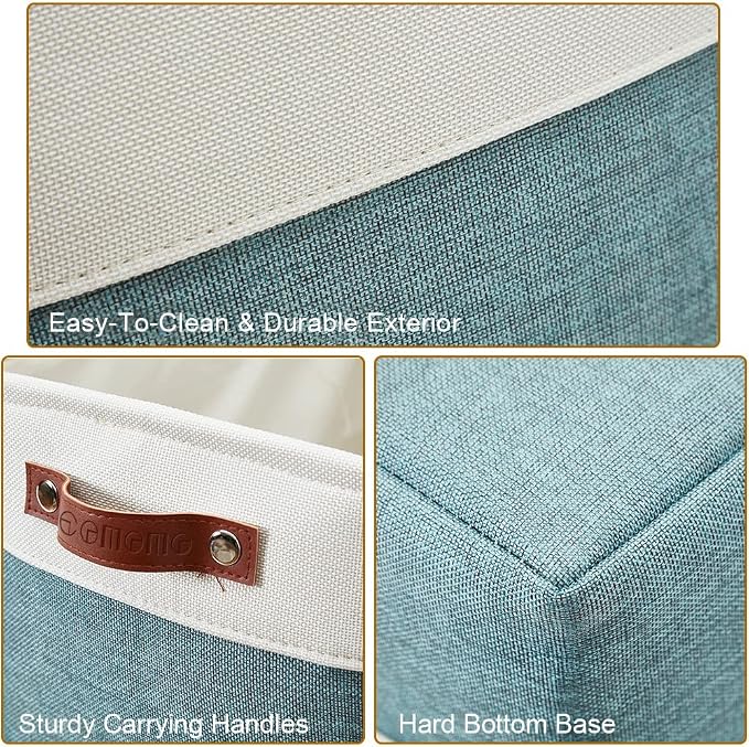 DECOMOMO Storage Bins, Extra Large Fabric Storage Baskets for Shelves, Decorative Linen Closet Organizer, 15.8 x 12.5 x 10 inches (Green & White, 3 Pack)