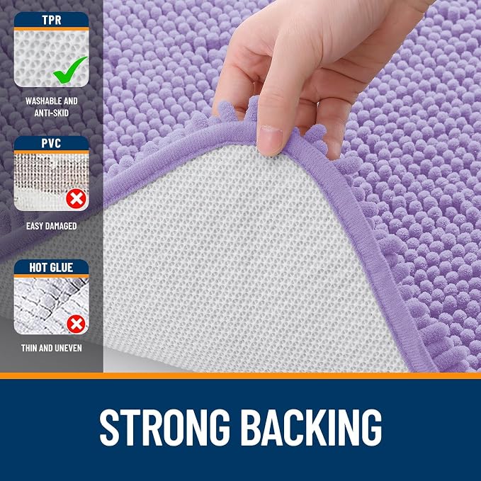 OLANLY Chenille Bathroom Rugs Mats Sets 2 Piece, 24"x16"+24"x20", Lavender | Soft Absorbent Bath Mat and U-Shaped Contour Toilet Rug Set, Quick Dry, Machine Washable Bath Carpet, Home Decor Accessories