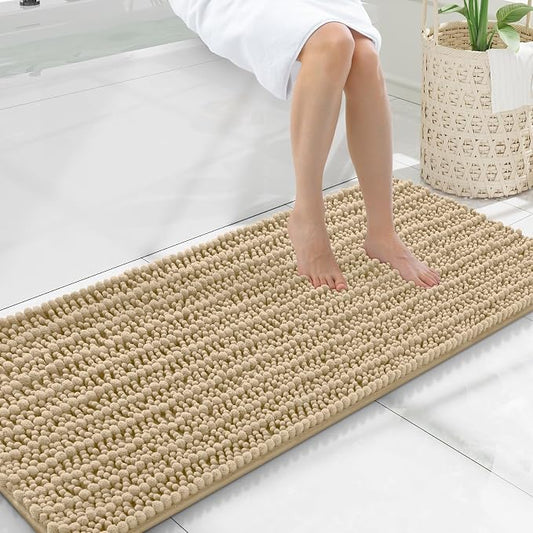 Smiry Bathroom Rugs 47X20, Extra Soft Rubber Backing Chenille Bath Mats | Beige Machine Washable Non Slip Quick Dry Bath Mats for Bathroom Floor, Tub, Shower, Home Decor Accessories