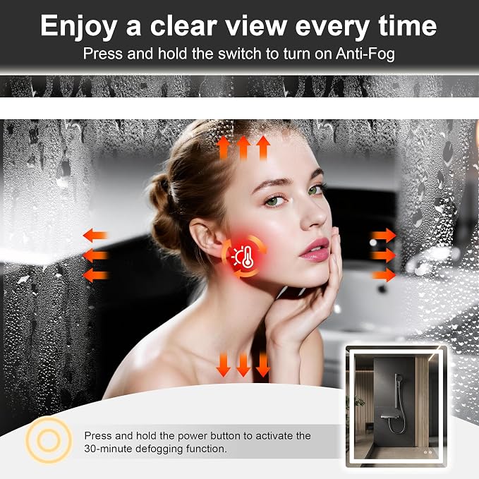 TRAHOME LED Bathroom Vanity Mirror with Lights, 36"x30" Lighted Wall Mirror | Front and Backlit, Anti Fog, Dimmable 3 Color Lighting, Memory Function, Shatterproof Glass, Plug in or Hardwired