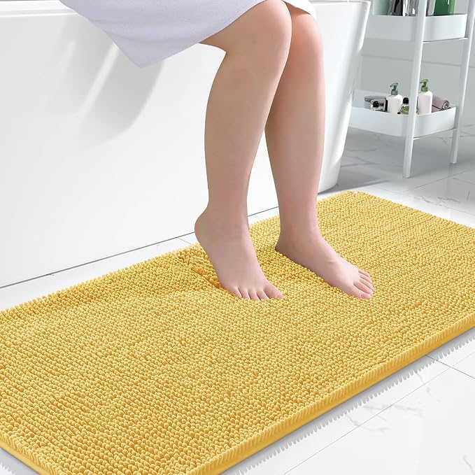 OLANLY Bathroom Runner Rugs 47x24, Extra Soft Absorbent Chenille Bath Rugs | Yellow, Quick-Drying Rubber Backing, Washable Long Bath Mat for Bathroom Floor, Tub and Shower, Home Decor Accessories
