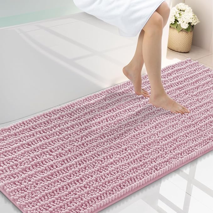 Smiry Bathroom Rugs 47X24, Extra Soft Rubber Backing Chenille Bath Mats | Dusty Rose Machine Washable Non Slip Quick Dry Bath Mats for Bathroom Floor, Tub, Shower, Home Decor Accessories