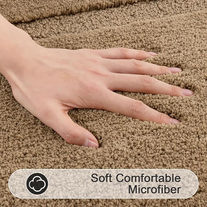 SHACOS Soft Microfiber Bathroom Rugs Set of 2 Pieces, Khaki Brown | 47x20 + 32x20, Absorbent Plush Bath Rugs, Non Slip Washable Shaggy Bath Mats, Fluffy Bathroom Runner Floor Mats Shower Rug