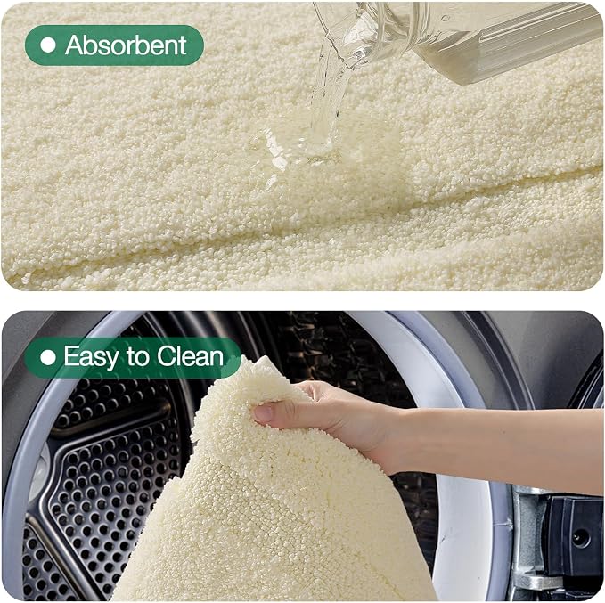 LUMI Soft Bathroom Rugs Absorbent, Non Slip Bath Mat 24x36, Ivory White | Machine Washable with Rubber Backing, Quick Dry, Premium Microfiber Carpet for Bathtub and Shower Floor