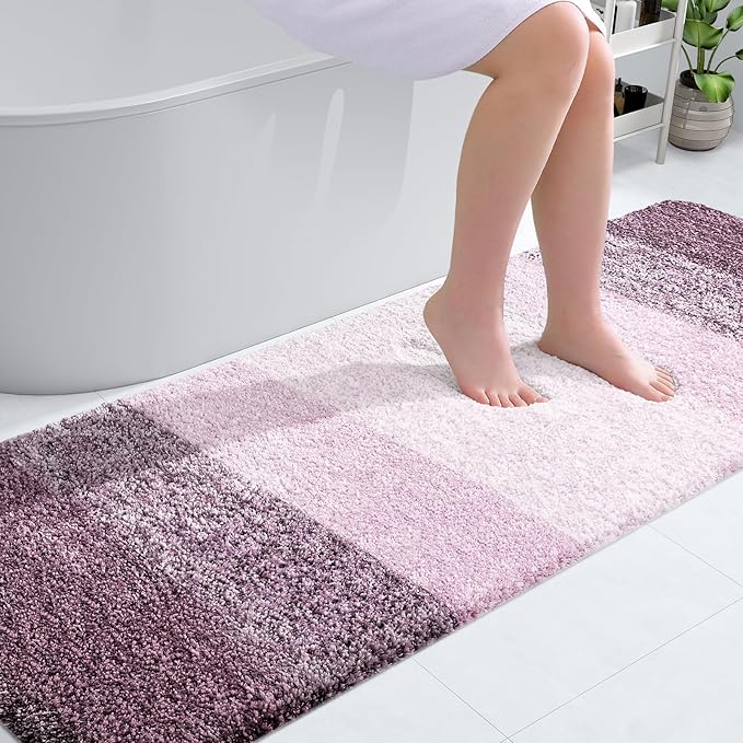 OLANLY Bathroom Runner Rug 70x24, Extra Soft Absorbent Microfiber Bath Rugs | Mauve, Non-Slip Quick-Drying Rubber Backing, Machine Washable Long Bath Mat for Floor, Tub and Shower, Home Decor Accessories