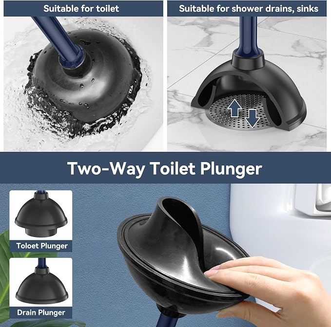 TRENTI Toilet Plunger with Holder, Plunger with Holder for 5.3-inch Toilet Drain, Plungers for Bathroom with Holder, Toilet Plunger Heavy Duty (1, Blue)