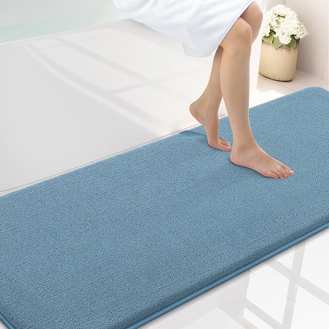 Smiry Memory Foam Bath Mat 72x24, Extra Soft Absorbent Bathroom Rugs | Grayish Blue Quick Dry, Machine Washable Bath Mats for Bathroom, Shower, Tub and Home Decor Accessories