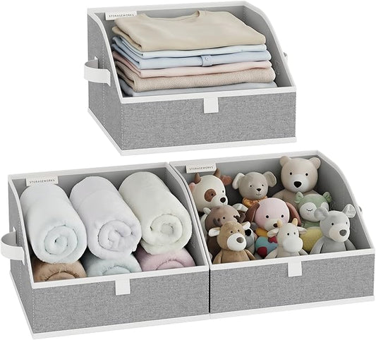 StorageWorks Closet Storage Bins, Trapezoid Organizer Box for Shelves, Fabric Clothes Bin, Foldable Organizing Baskets with Handles, Small, 3-Pack, Gray