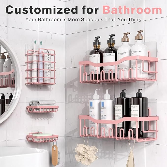 EUDELE 5-Pack Rustproof Stainless Steel Shower Caddy – No Drill Adhesive Bathroom Organizer with Large Capacity, Spacious Shower Shelves for Inside Shower, Kitchen & Home Decor Storage-XL Size