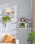 CHOEZON Hexagon Floating Shelves for Wall, Set of 2, 2 -Tier Hanging Shelves, Wall Mounted Storage Shelves, for Living Room, Bedroom, Kitchen, Home Office, Study, White TBJ06P2WB
