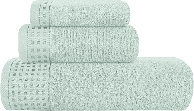 GLAMBURG Ultra Soft 3 Pack Cotton Towel Set, Contains a Bath Towel 28x55 inch, a Hand Towel 16x24 inch & a Wash Coth 12x12 inch, Ideal Everyday use, Compact & Lightweight - Sea Green